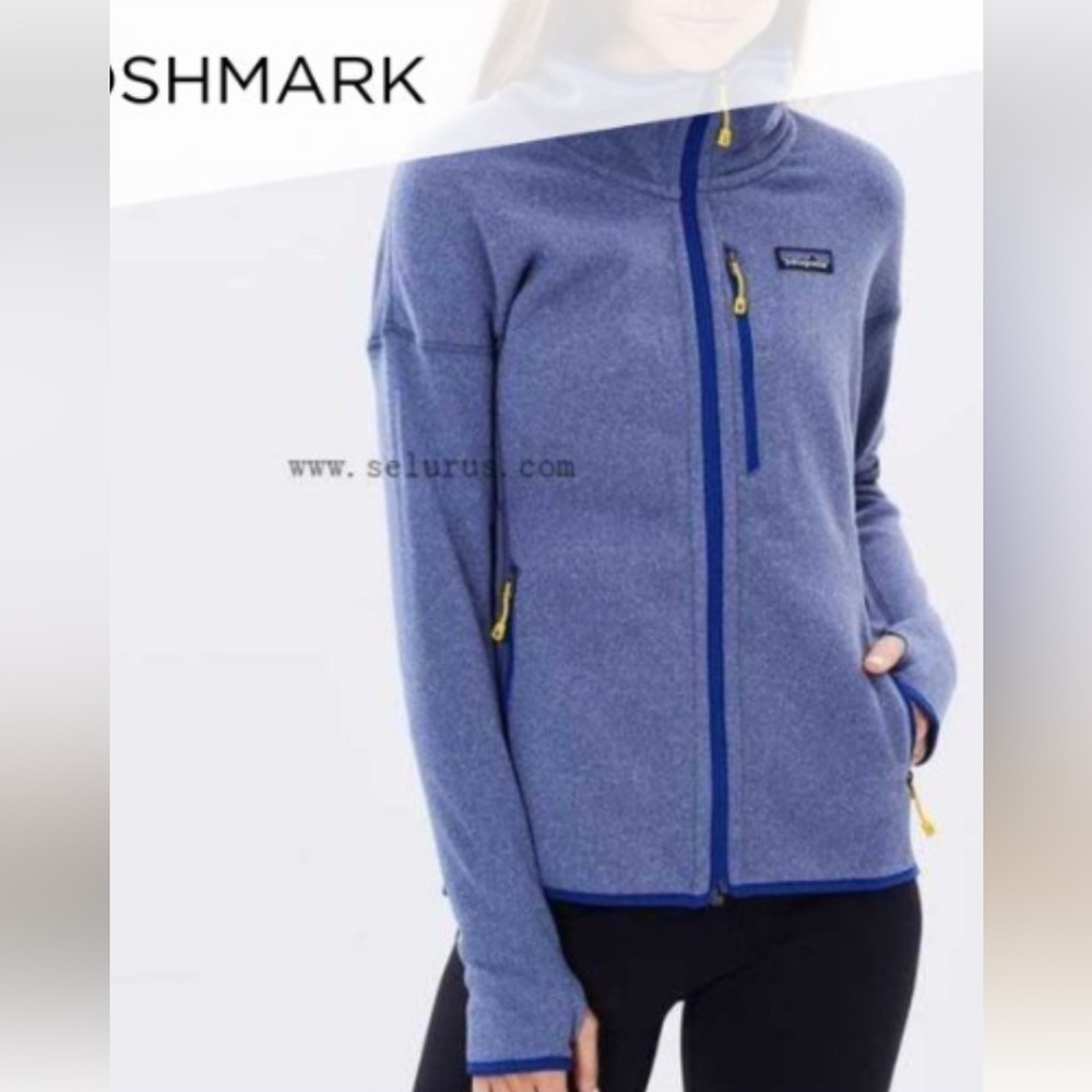 Patagonia Blue Periwinkle and Yellow Ski Jacket Performance Thumb Hole Cute NWOT